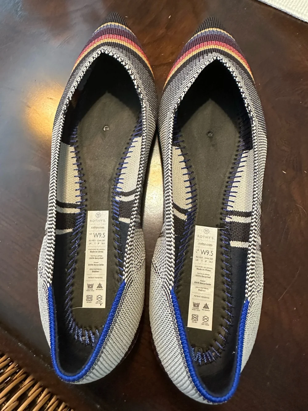 Rothy’s VIB Inverse Stripe Points Knit Stripe Flats Size 9.5